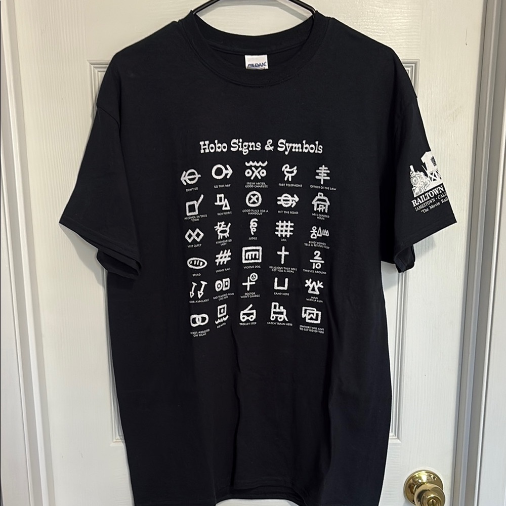 Gildan Black T-Shirt with White Hobo Symbols